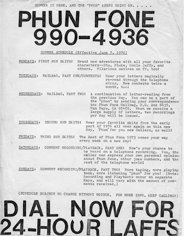 Phun Fone Schedule July 1976